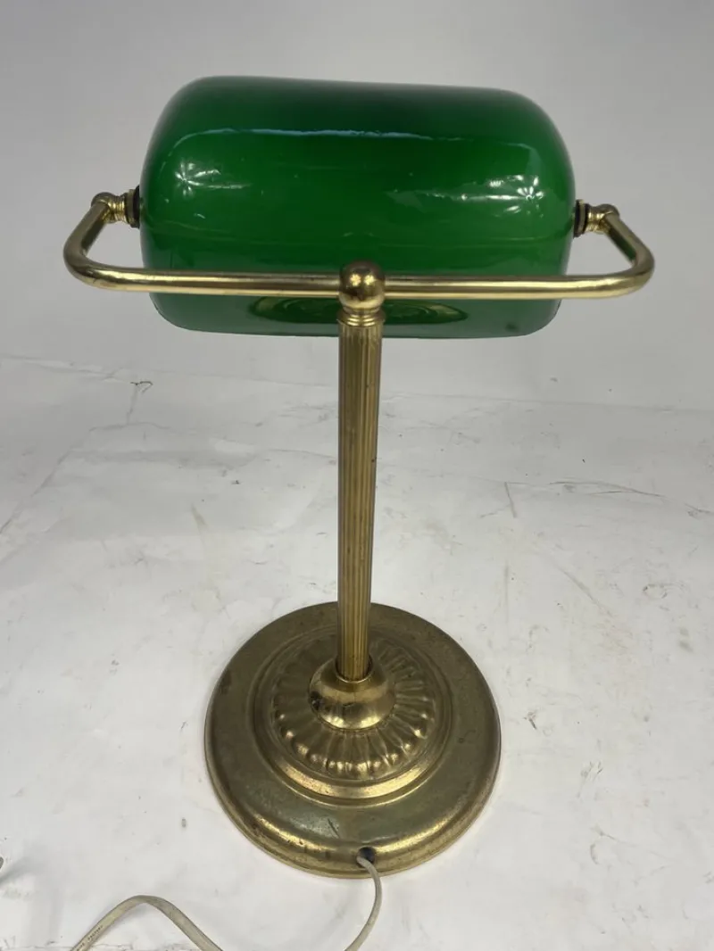 Pamono Vintage Ministerial Lamp in Brass and Green Glass, 1950s> Table Lamps