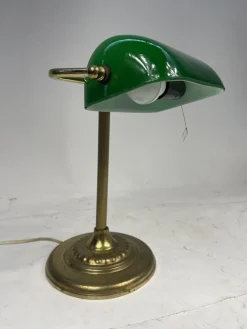 Pamono Vintage Ministerial Lamp in Brass and Green Glass, 1950s><noscript><img width=