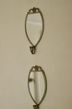 Pamono Vintage Mirror Sconces in Pewter, Set of 2> Candleholders
