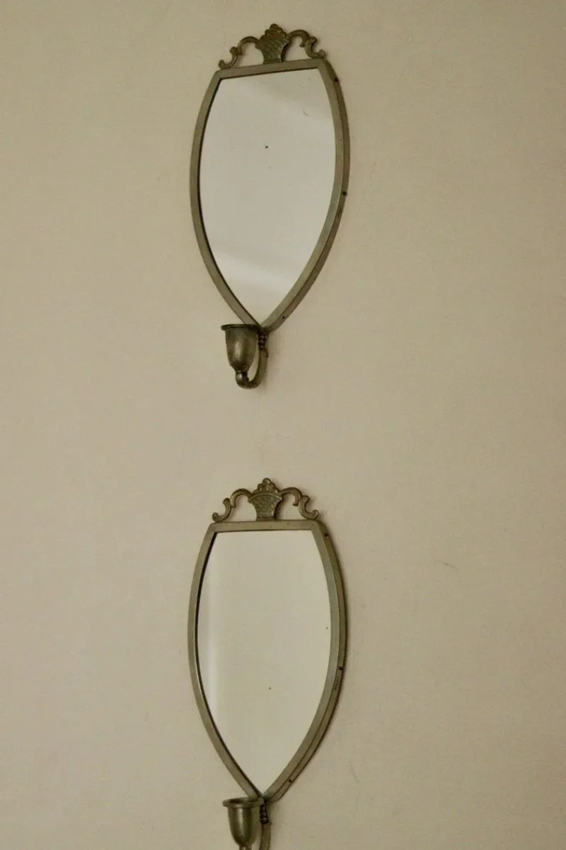 Pamono Vintage Mirror Sconces in Pewter, Set of 2> Candleholders