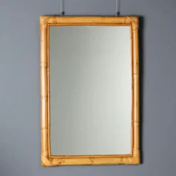 Pamono Vintage Mirror with Bamboo Wicker Frame, Italy, 1980s> Mirrors