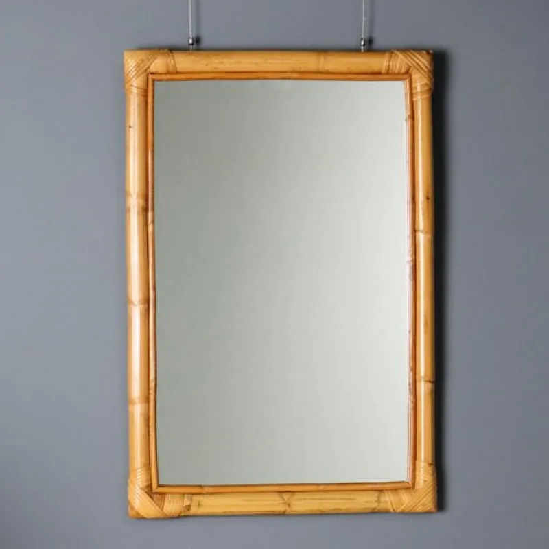 Pamono Vintage Mirror with Bamboo Wicker Frame, Italy, 1980s> Mirrors