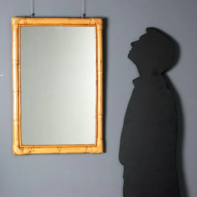 Pamono Vintage Mirror with Bamboo Wicker Frame, Italy, 1980s> Mirrors