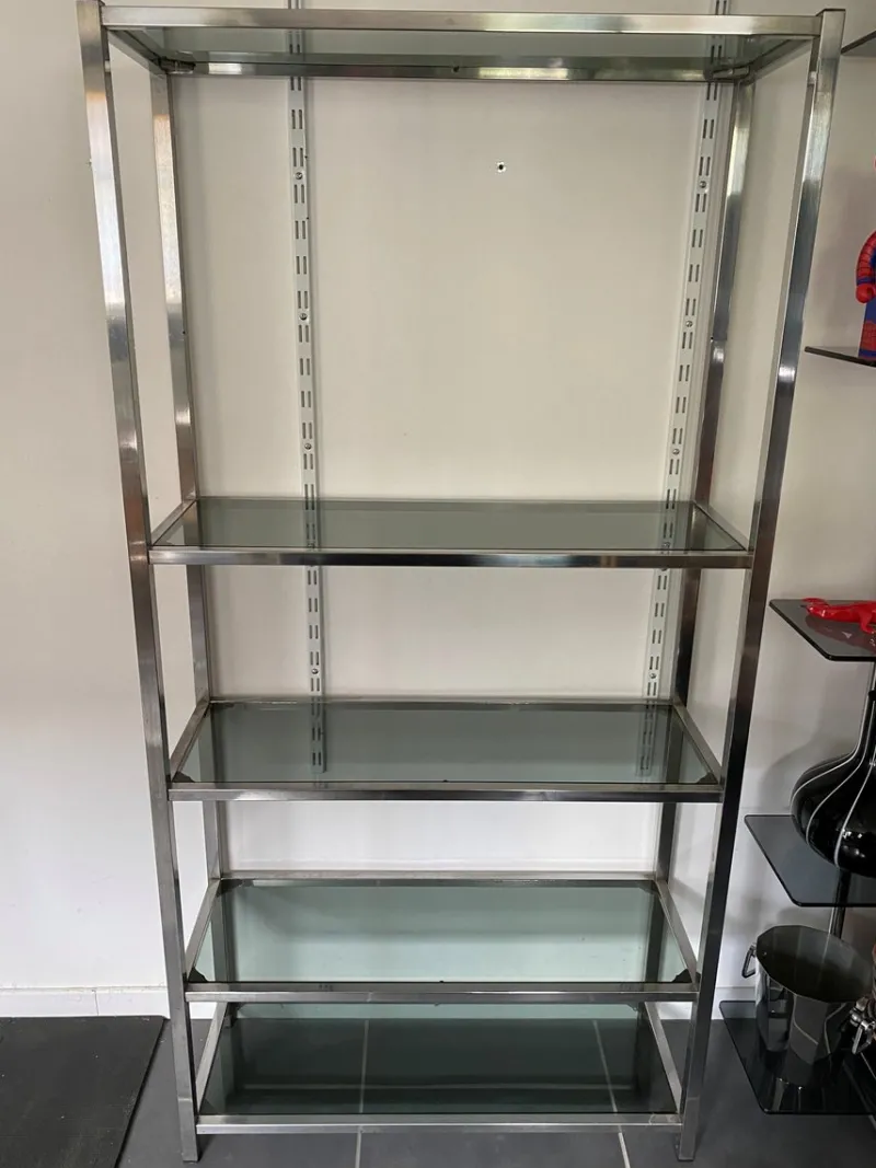 Outlet Pamono Vintage Modular Glass and Chrome Display Cabinet, 1970s