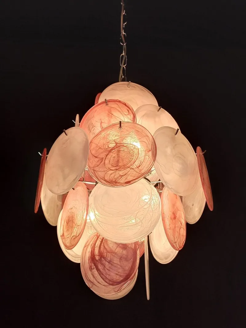 Pamono Vintage Murano Alabaster Disc Chandelier, 1968