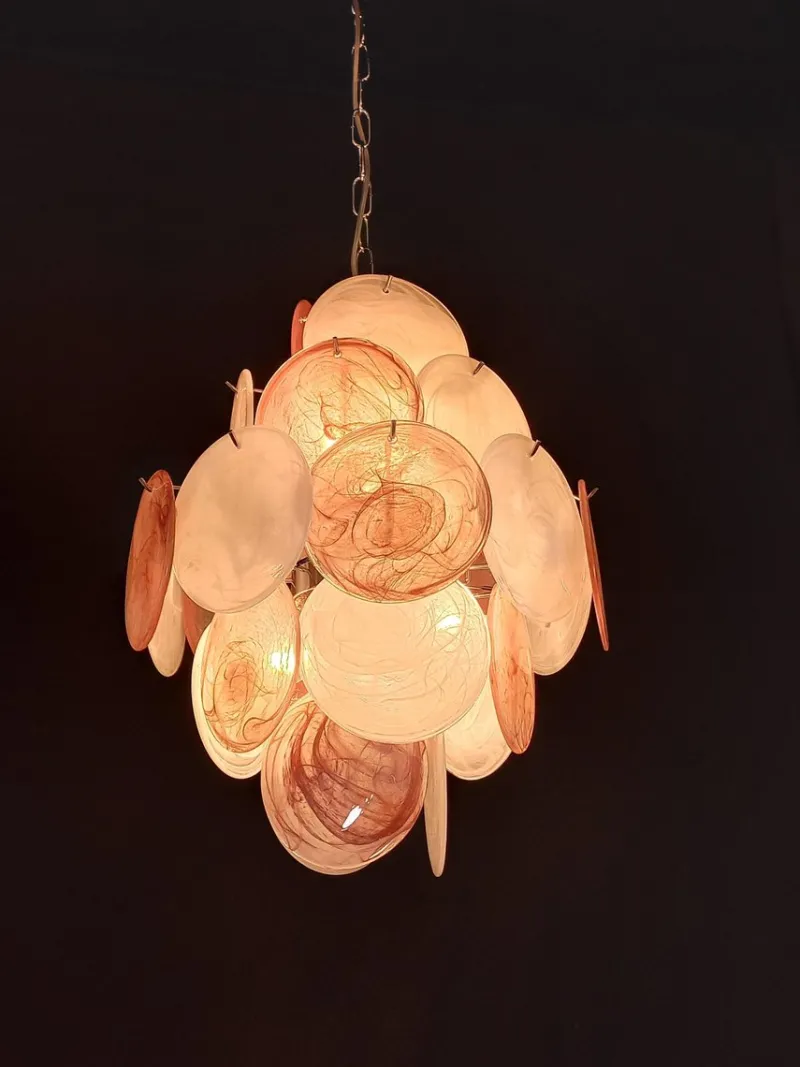 Pamono Vintage Murano Alabaster Disc Chandelier, 1968