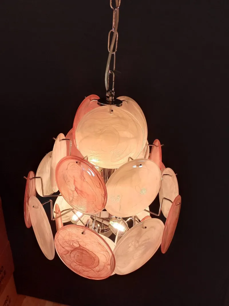 Pamono Vintage Murano Alabaster Disc Chandelier, 1968