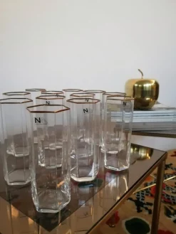 Pamono Vintage Murano Hexagonal Tumbler Glasses attributed to Nason Moretti, Italy, 1970s, Set of 12> Glassware