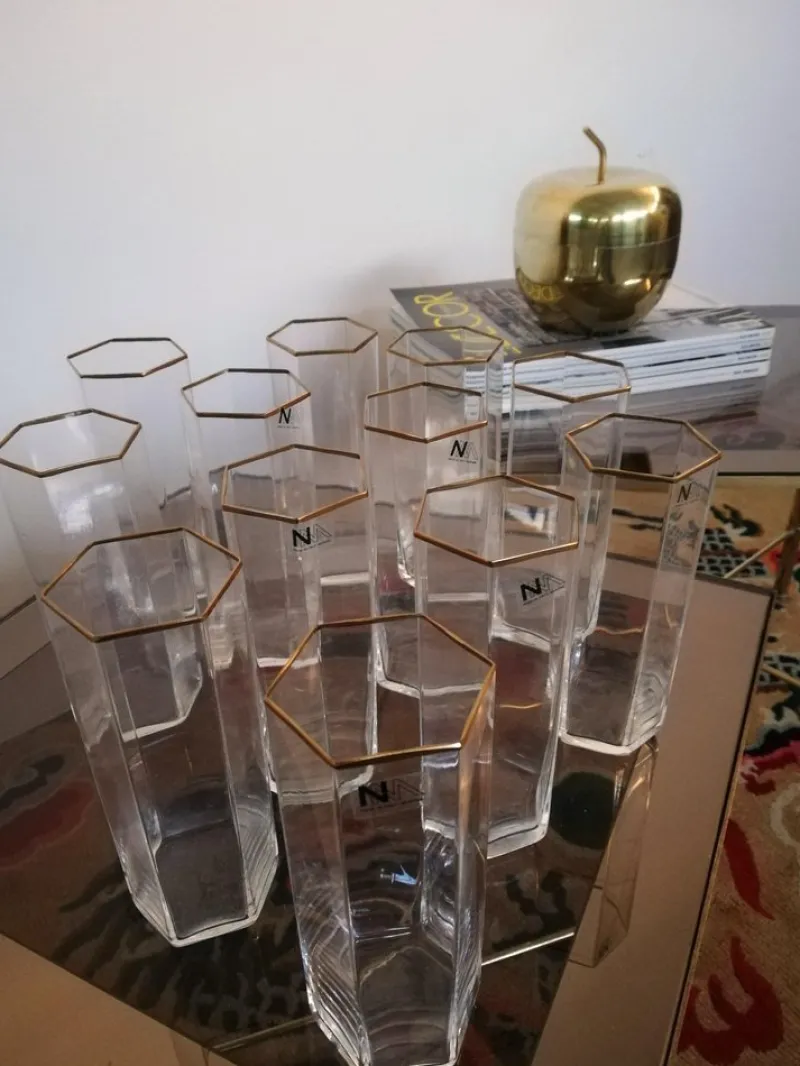 Pamono Vintage Murano Hexagonal Tumbler Glasses attributed to Nason Moretti, Italy, 1970s, Set of 12> Glassware
