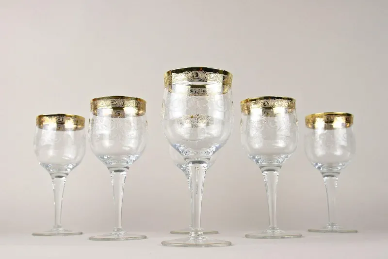 Pamono Vintage Murano Wine Glasses with Gold Rim, 1940, Set of 6> Glassware