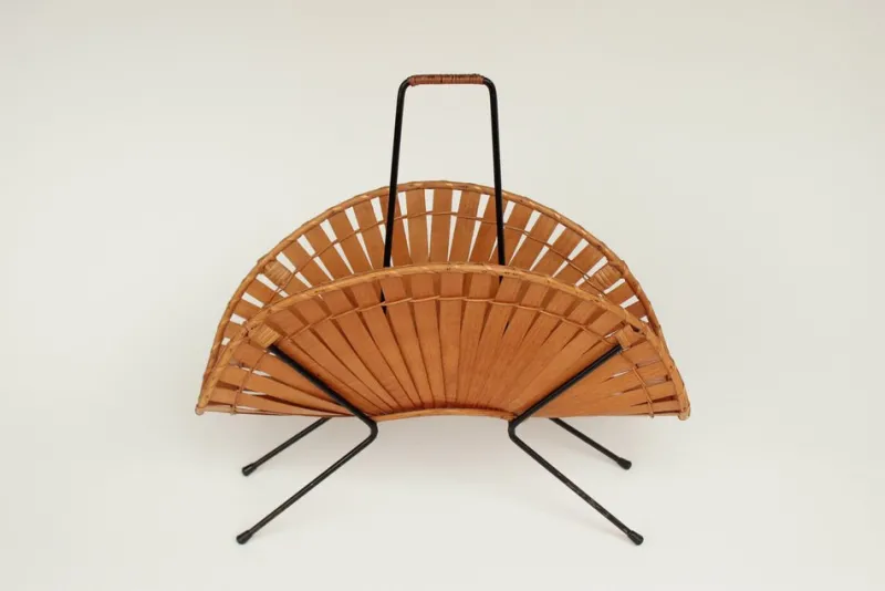 Pamono Vintage Newspaper Rack in Wood and Wire, 1950s> Magazine Racks