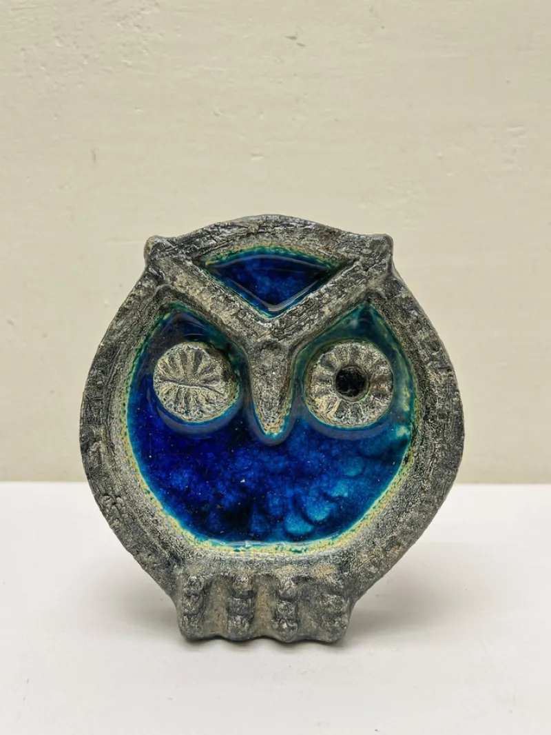 Sale Pamono Vintage Norwegian Crackled Enamel and Ceramic Owl Wall Sculpture, 1970s