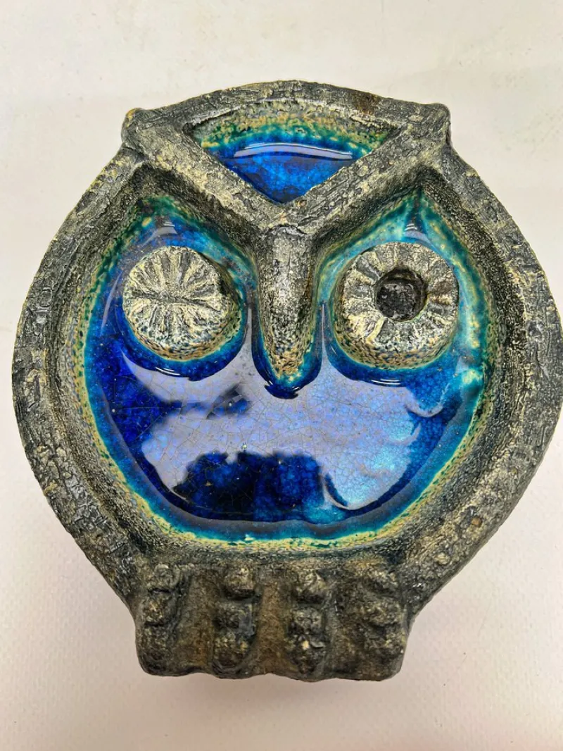 Sale Pamono Vintage Norwegian Crackled Enamel and Ceramic Owl Wall Sculpture, 1970s