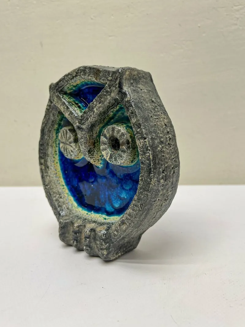 Sale Pamono Vintage Norwegian Crackled Enamel and Ceramic Owl Wall Sculpture, 1970s