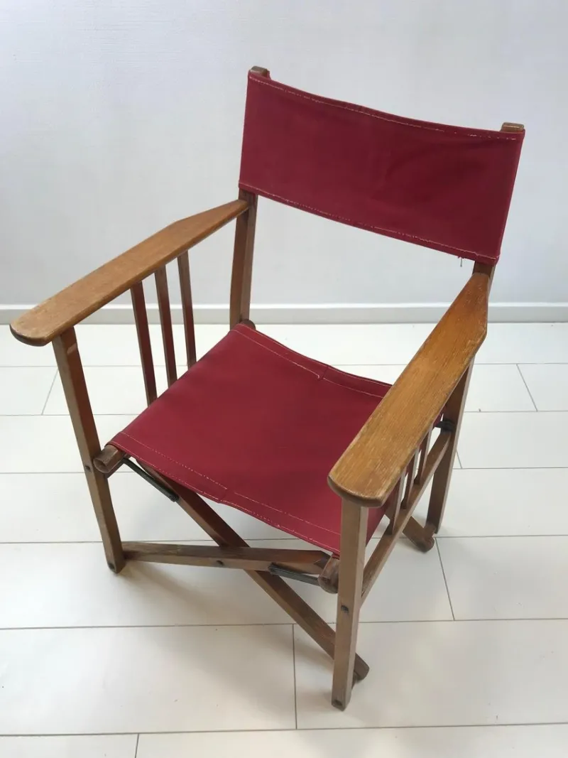 Outlet Pamono Vintage Oak & Canvas Folding Directors, Garden or Safari Chair, 1950s