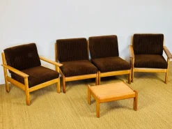 New Pamono Vintage Oak and Corduroy Modular Living Room Set by Afra & Tobia Scarpa, 1960s, Set of 5