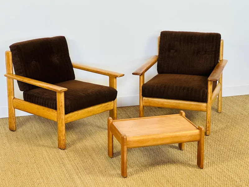 New Pamono Vintage Oak and Corduroy Modular Living Room Set by Afra & Tobia Scarpa, 1960s, Set of 5