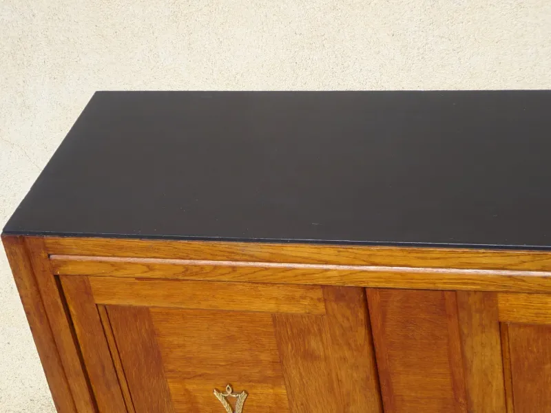 Pamono Vintage Oak and Veneer Sideboard with Gold Handles, 1950s> Sideboards & Buffets