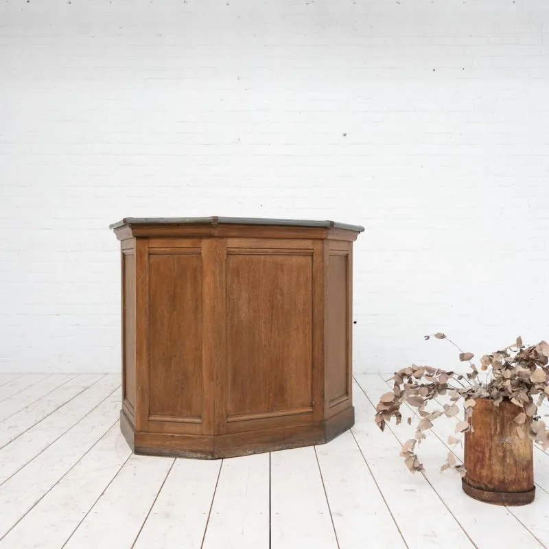 Pamono Vintage Oak and Zinc Counter, France, 1920> Worktables & Workbenches