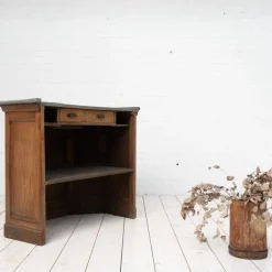 Pamono Vintage Oak and Zinc Counter, France, 1920> Worktables & Workbenches