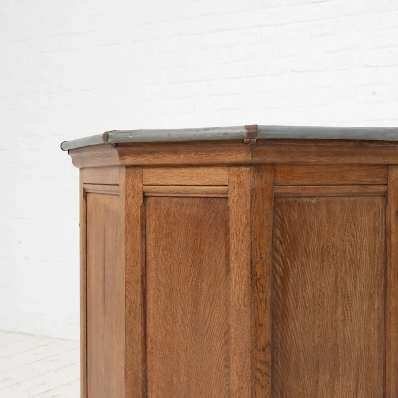 Pamono Vintage Oak and Zinc Counter, France, 1920> Worktables & Workbenches