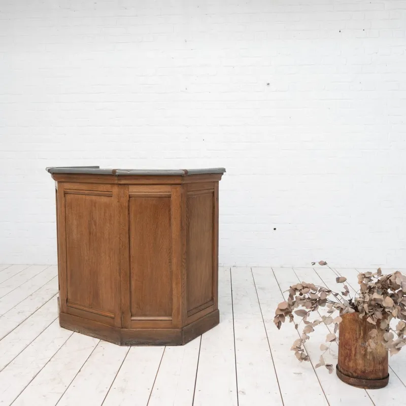 Pamono Vintage Oak and Zinc Counter, France, 1920> Worktables & Workbenches