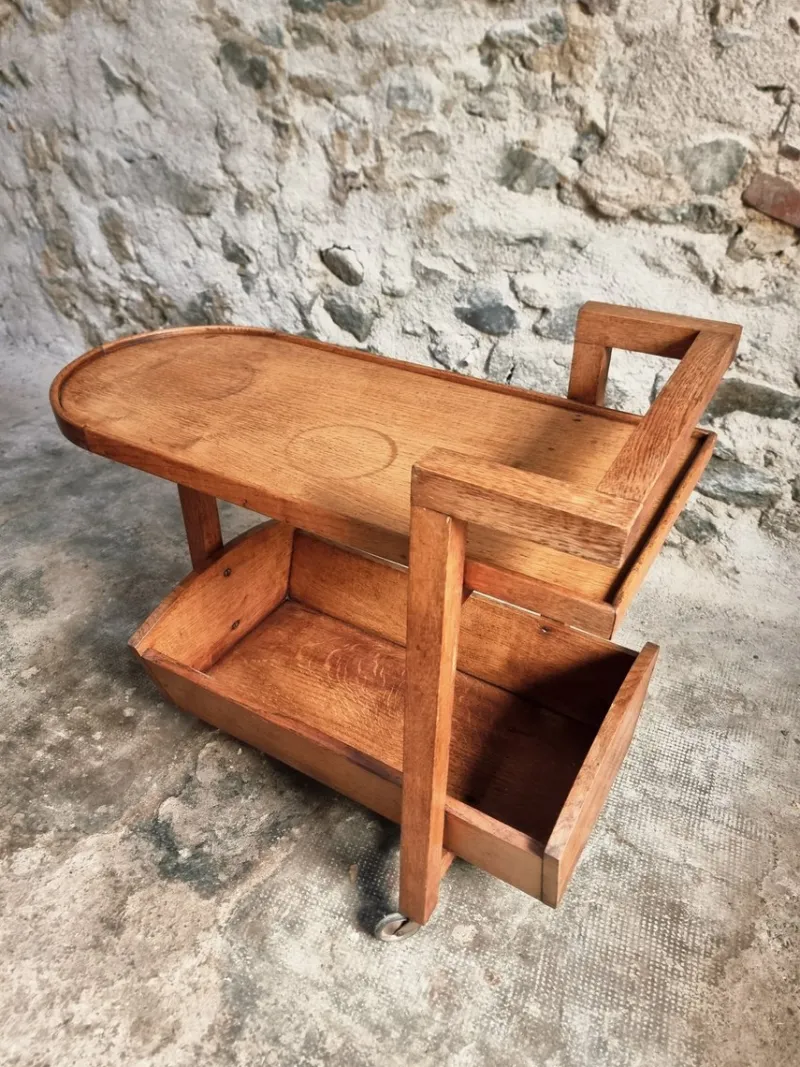 Discount Pamono Vintage Oak Bar Trolley, France, 1950s