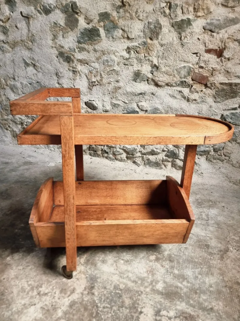 Discount Pamono Vintage Oak Bar Trolley, France, 1950s