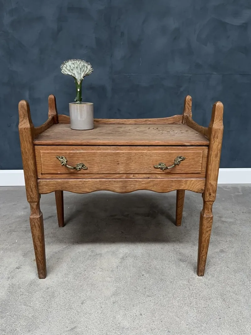 Discount Pamono Vintage Oak Nightstand with Brass Handle by Henning Kjærnulf, 1950s