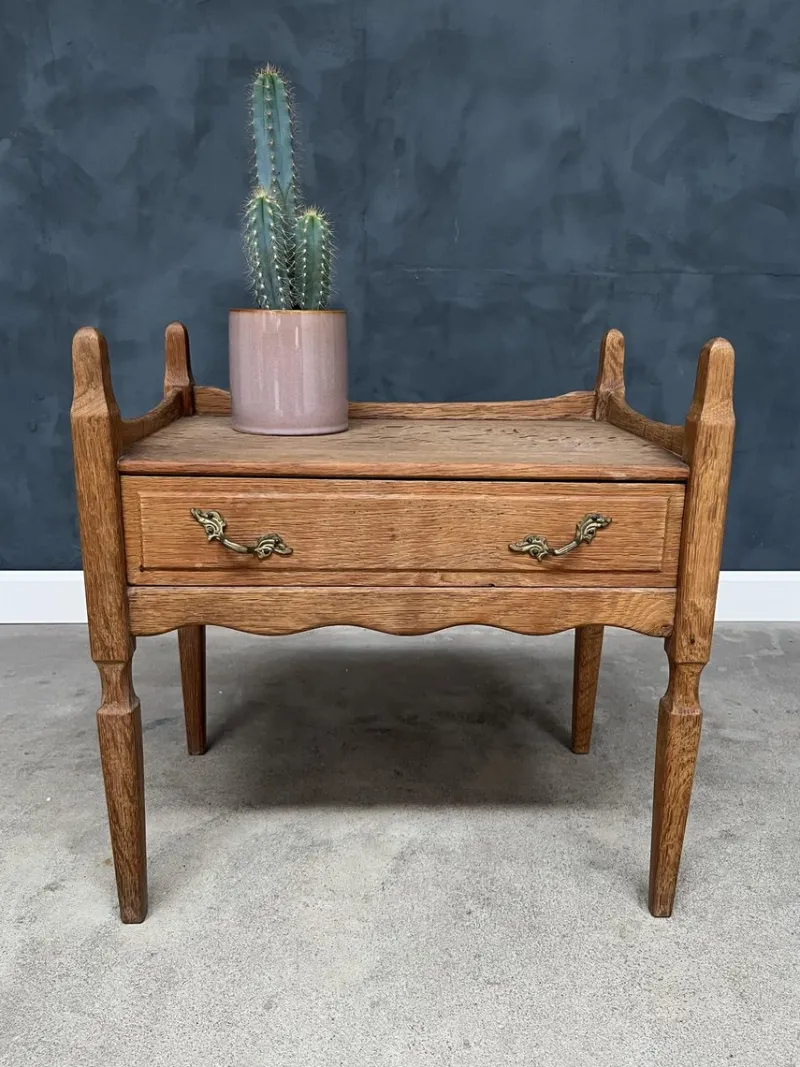 Discount Pamono Vintage Oak Nightstand with Brass Handle by Henning Kjærnulf, 1950s