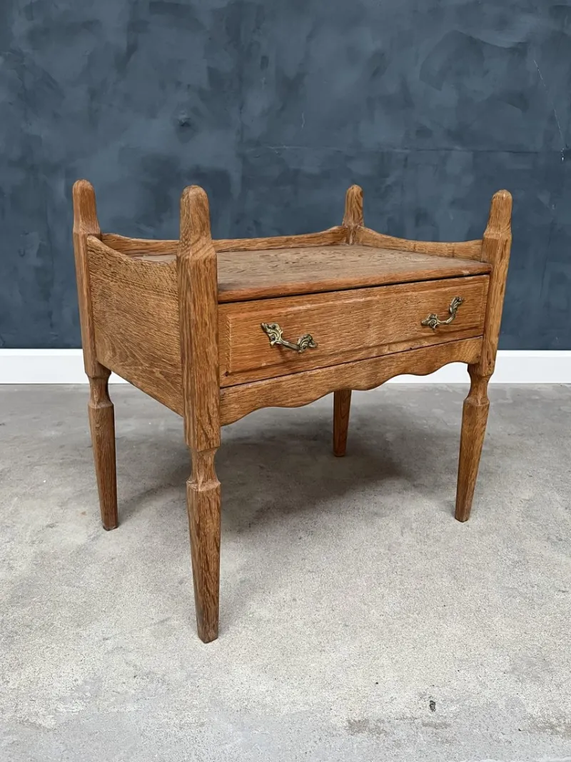 Discount Pamono Vintage Oak Nightstand with Brass Handle by Henning Kjærnulf, 1950s