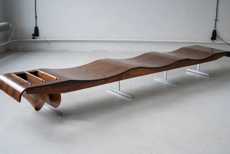 Pamono Vintage Onda Bench with Magazine Rack by Jorge Zalszupin for Atelier Moveis, 1950s