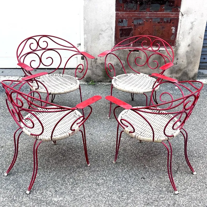 Pamono Vintage Outdoor Chairs with Lacquered Metal Structure, 1960s, Set of 4> Garden Seating