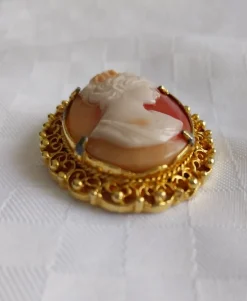Hot Pamono Vintage Oval Cameo Lady Gold Tone Brooch, 1930s