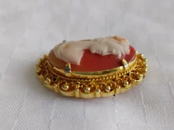 Hot Pamono Vintage Oval Cameo Lady Gold Tone Brooch, 1930s