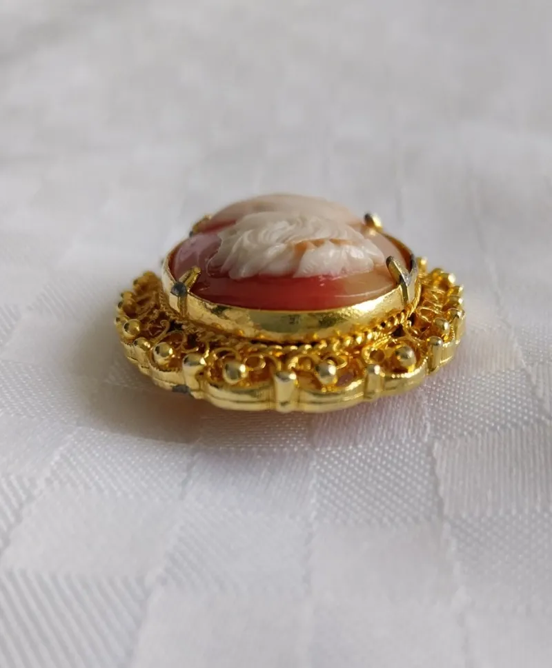 Hot Pamono Vintage Oval Cameo Lady Gold Tone Brooch, 1930s