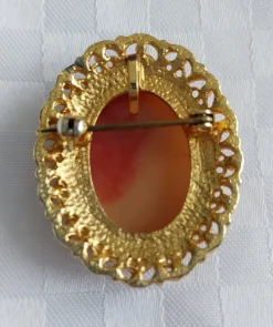 Hot Pamono Vintage Oval Cameo Lady Gold Tone Brooch, 1930s