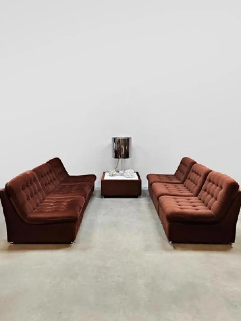 Pamono Vintage Padded Velvet Modular Sofa, 1970s, Set of 7> Couches & Sofas