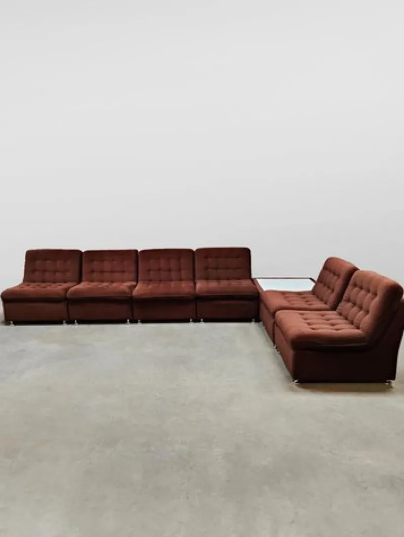Pamono Vintage Padded Velvet Modular Sofa, 1970s, Set of 7> Couches & Sofas