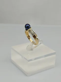 Clearance Pamono Vintage Pearl Gold Ring with Diamonds, 1970s
