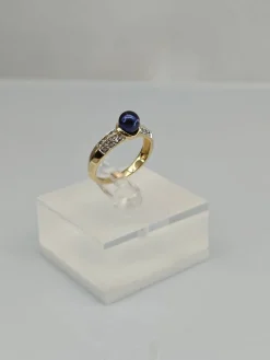 Clearance Pamono Vintage Pearl Gold Ring with Diamonds, 1970s