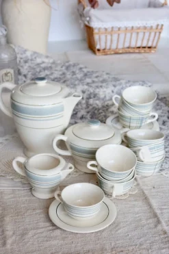 Hot Pamono Vintage 10-Person Coffee Set with Salins Earthenware and Geometric Design from Salins, 1920s, Set of 10