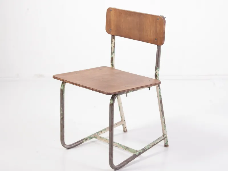 Best Pamono Vintage Plywood & Steel School Chair, 1970s