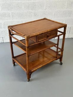 Sale Pamono Vintage Rattan and Leather Bar Cart