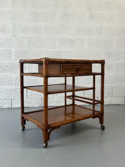 Sale Pamono Vintage Rattan and Leather Bar Cart