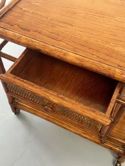 Sale Pamono Vintage Rattan and Leather Bar Cart