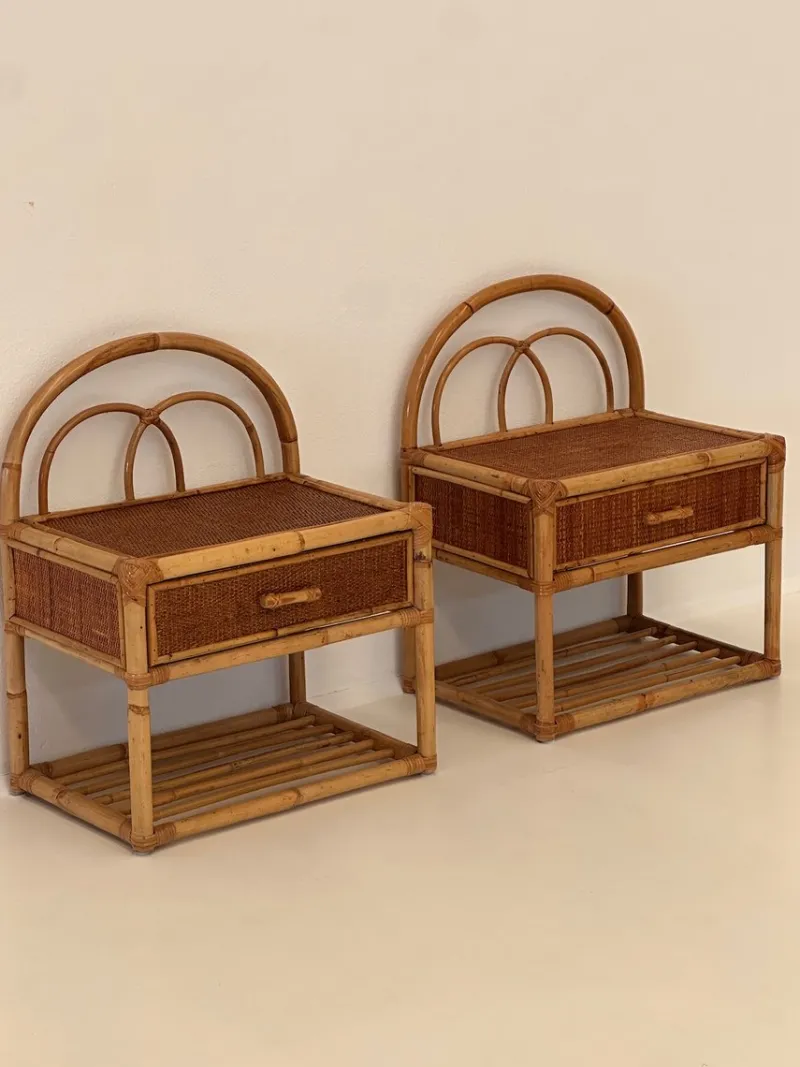Pamono Vintage Rattan Bedside Tables, 1980s, Set of 2> Nightstands