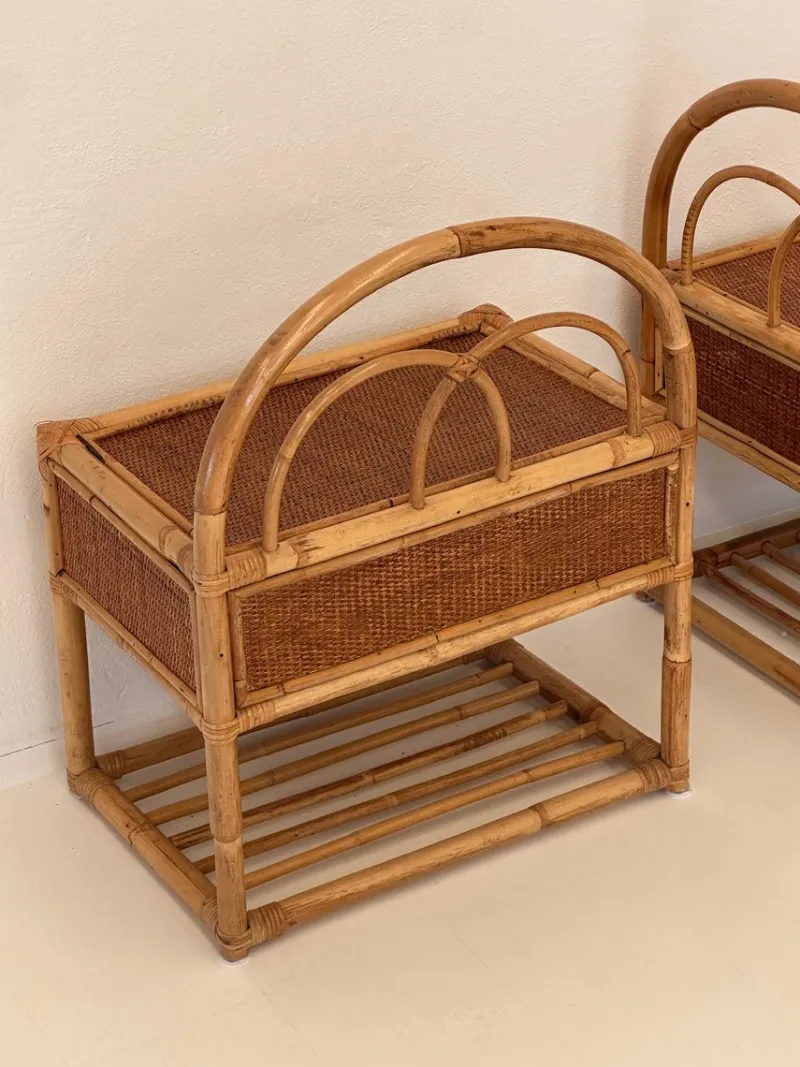 Pamono Vintage Rattan Bedside Tables, 1980s, Set of 2> Nightstands