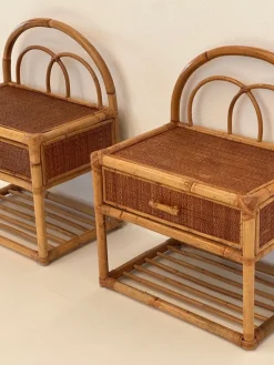Pamono Vintage Rattan Bedside Tables, 1980s, Set of 2><noscript><img width=