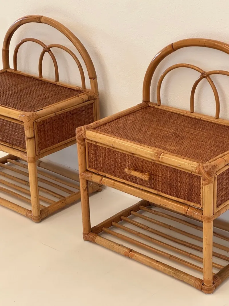 Pamono Vintage Rattan Bedside Tables, 1980s, Set of 2> Nightstands